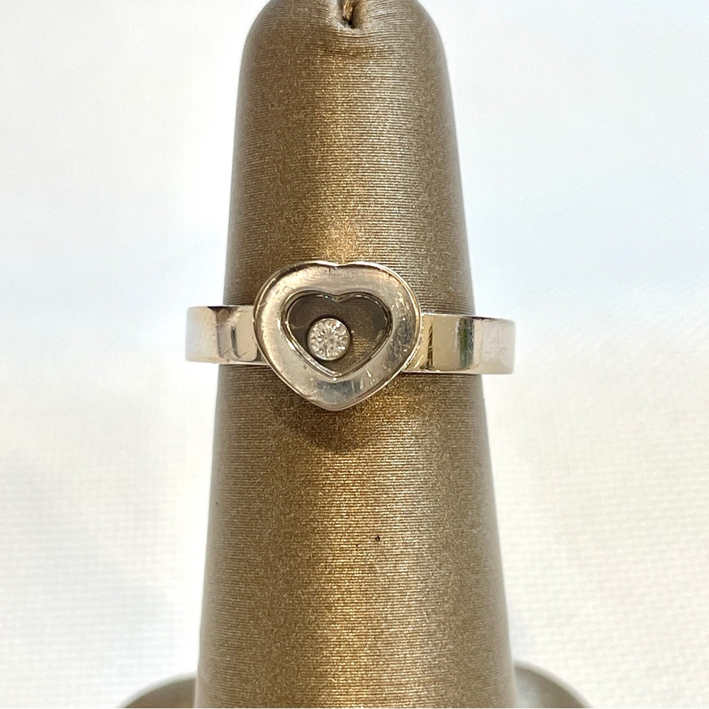 Chopard 18K White Gold Happy Diamond Heart  Ring Band Sz 5.25